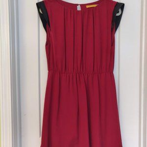 Alice and Olivia silk dress with lambskin accents